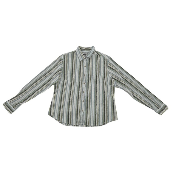 Columbia Green Striped Long Sleeve Button Down Shirt Size Med Women’s - Picture 1 of 7